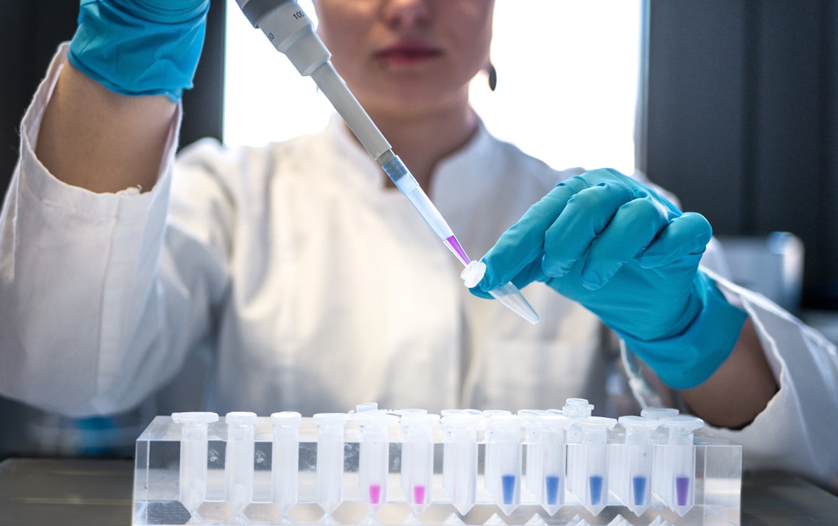 Researchers analysing samples in a laboratory
